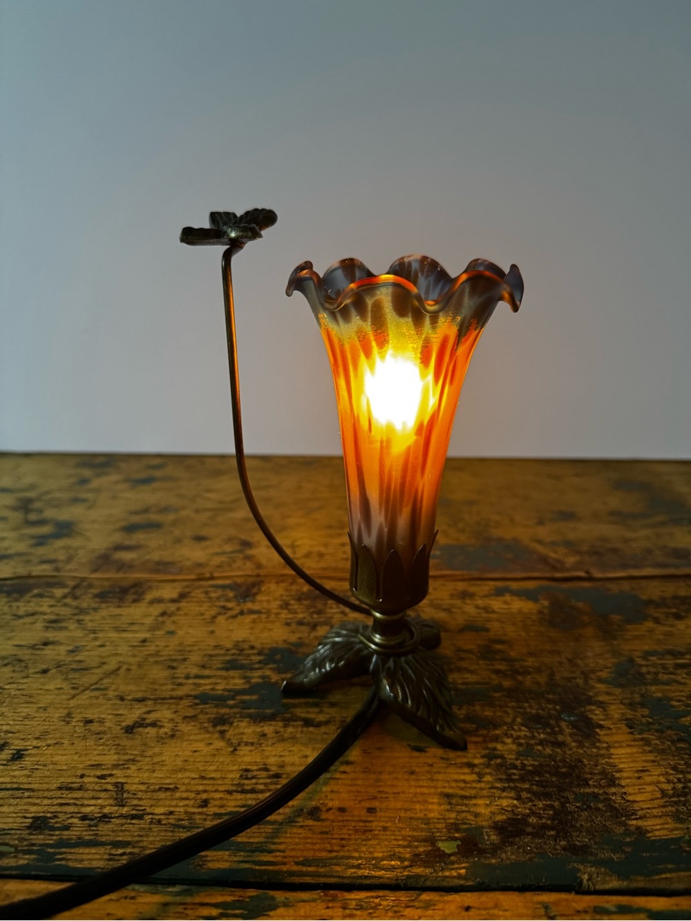 Metal and Glass Flower and Butterfly Lamp - Picture 2 of 11